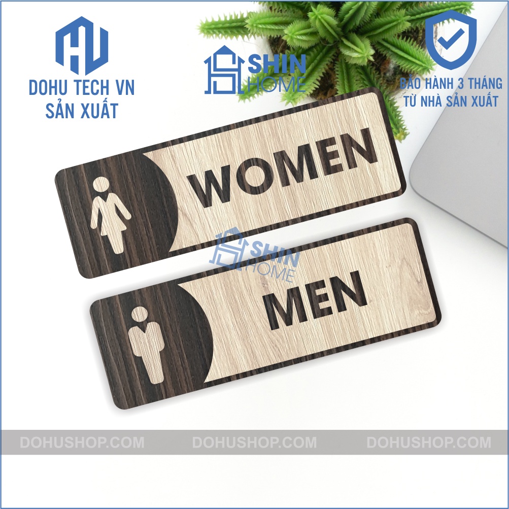 Bảng toilet gỗ - biển wc nam nữ vintage decor có sẵn keo dán phòng vệ sinh