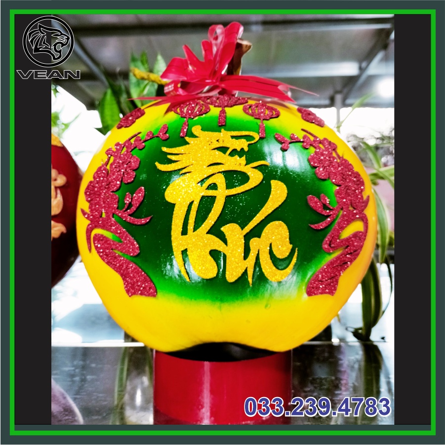 Chữ thư pháp đẩu Rồng - Phượng xốp nhũ kim tuyến dán dưa,dừa,bưởi,dán quạt,dán mẹt... có keo dán sẵn