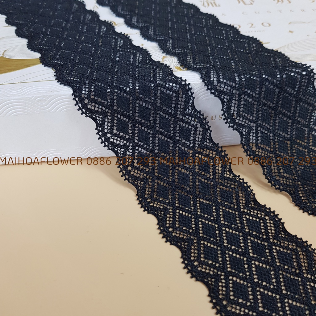 Dây viền vải ren lưới đen size 5cm LĐ13C thêu hoa dùng may váy áo, Maihoaflower