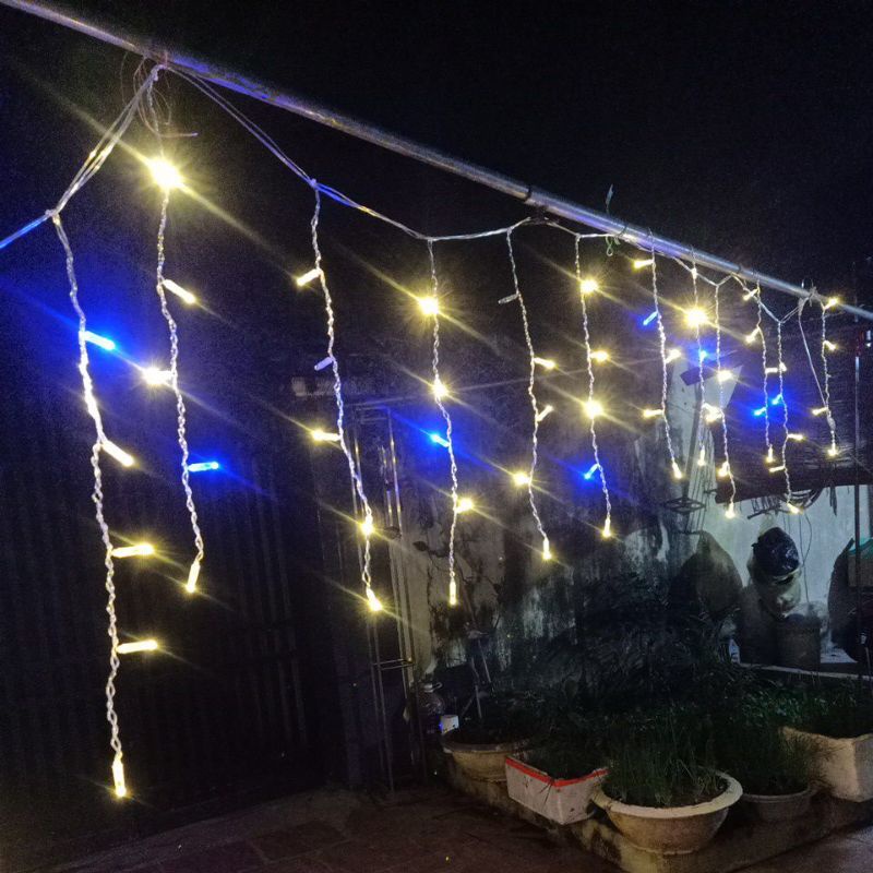 LED Rủ Mành Rèm 12 Mét Thả Trần Mẫu Có Điểm Chớp Xanh