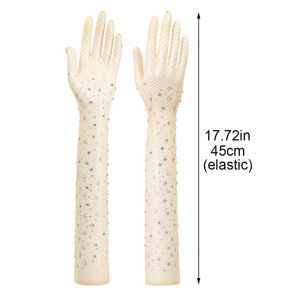 Găng Tay Lưới Co Giãn Đính Hạt Kim Cương Lấp Lánh Dùng Biểu Diễn Sân