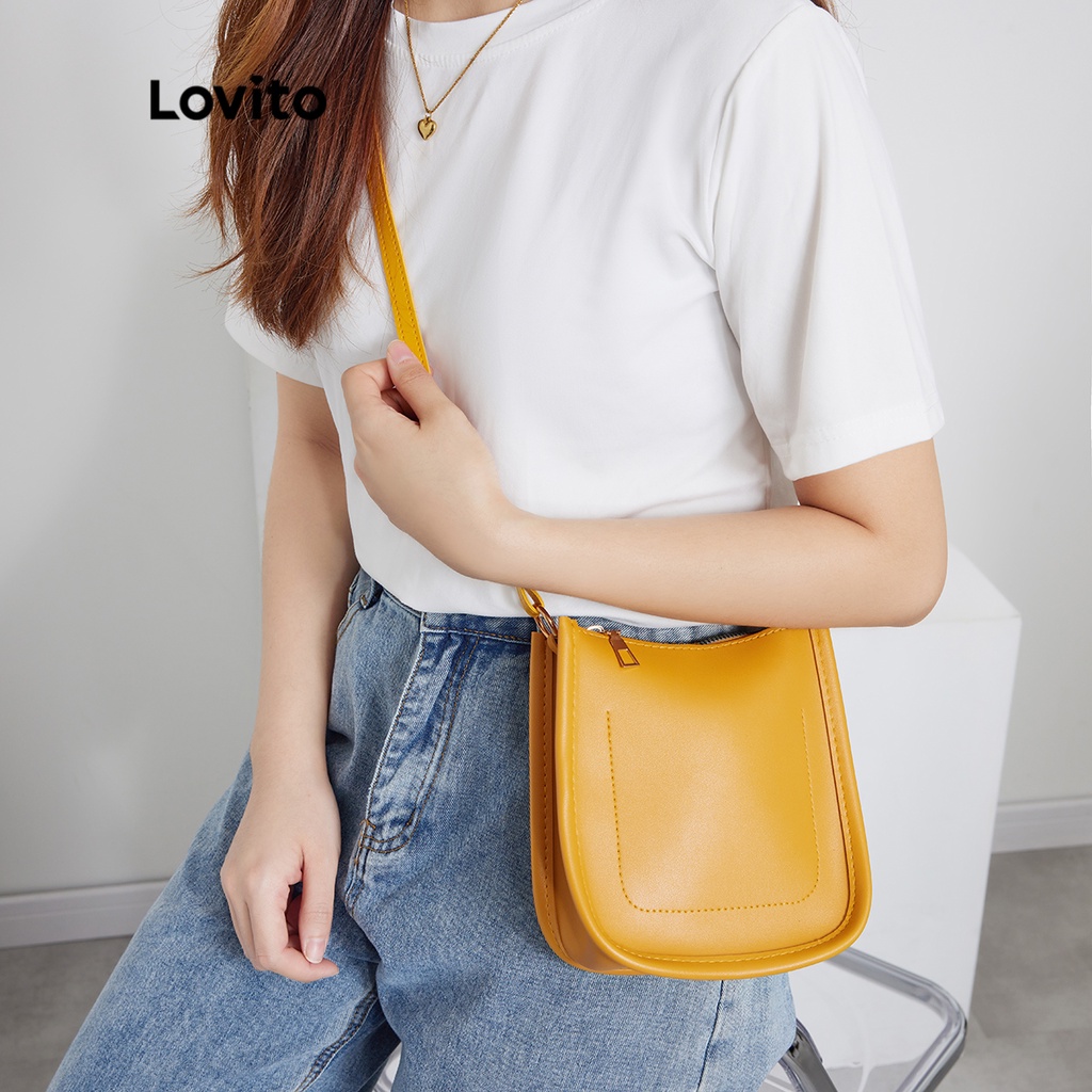 Lovito Túi Tote Hình Tròn Màu Trơn Nhẹ Nhàng L41BA15 (Màu Mơ / Nâu / Vàng / Đen)