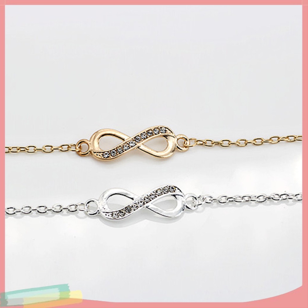 Vòng Tay Hợp Kim Mạ Bạc Trang Trí Số 8 Đính Đá Xinh Xắn Cho Nữ