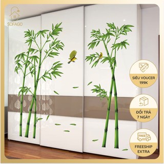 Decal dán tường phòng khách mẫu cây tre, tranh dán tường đẹp