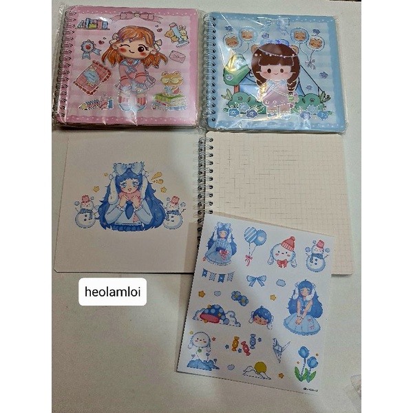 Sổ lò xo hoạt hình  15 x 15cm, giấy đẹp tặng 1 trang sticker lớn, mã SCM-03 cực đáng yêu