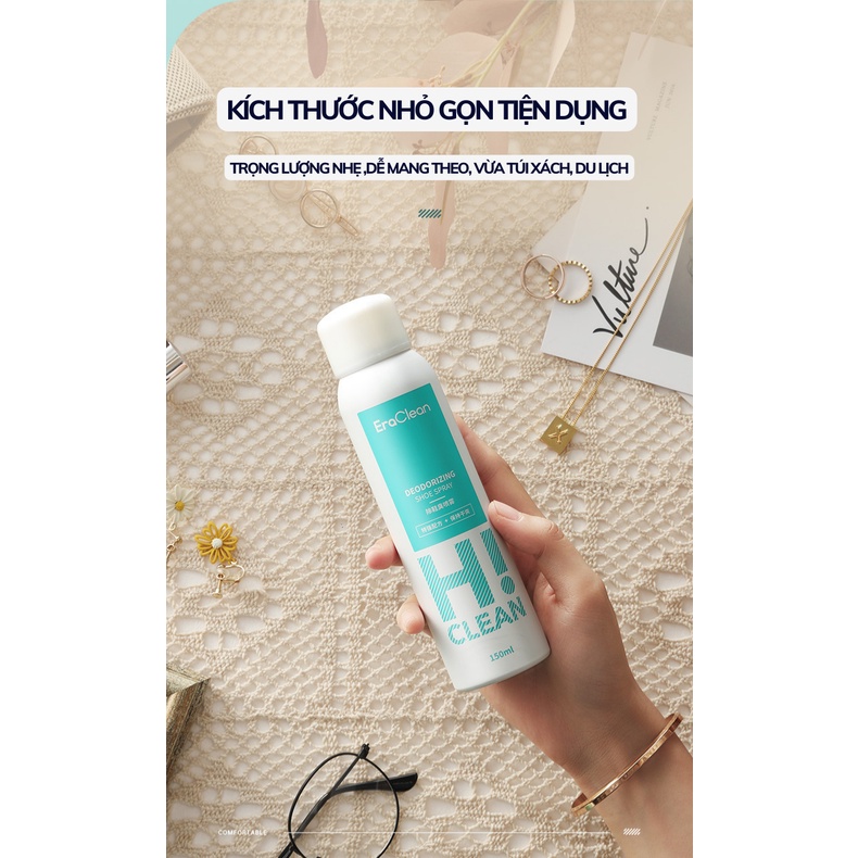 Xịt khử mùi giày Xiaomi Eraclean. Chai xịt khử mùi hôi chân và giày 150ml dùng đến 640 lần