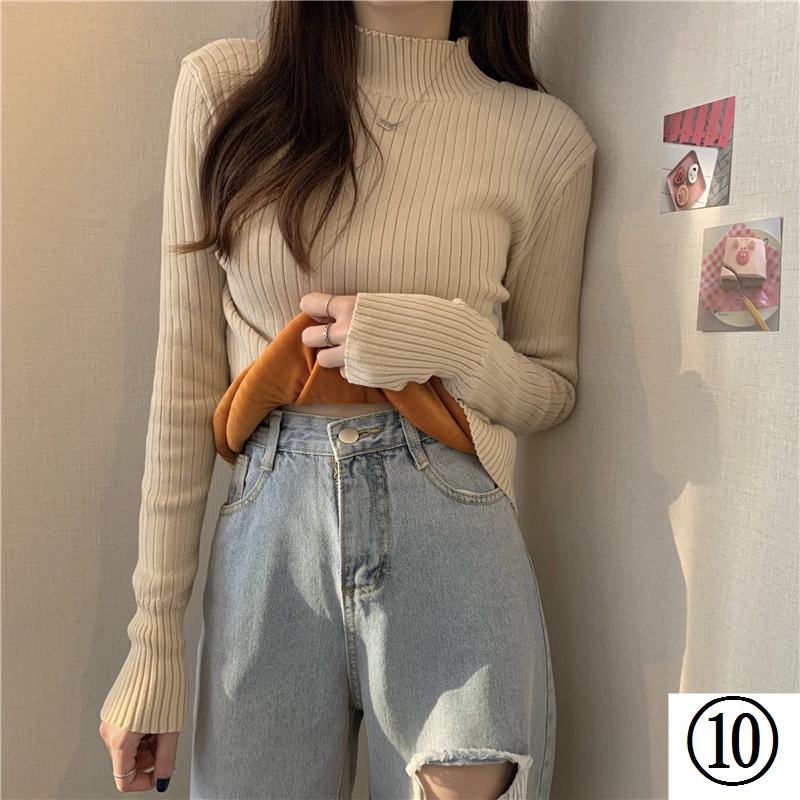 Áo Sweater Cổ Lọ Lót Lông Cừu Dày Màu Đen Phong Cách Phương Tây Thời Trang Mùa Đông Cho Nữ