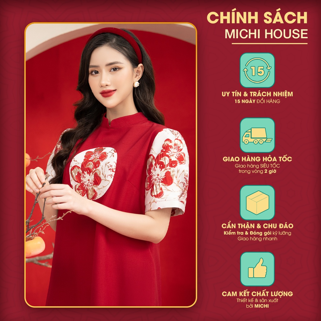 Đầm Suông A Dáng Áo Dài Tết Cách Tân MICHI House Váy Xuông Màu Đỏ Truyền Thống Sang Trọng Mặc Lễ Tết Xinh V552