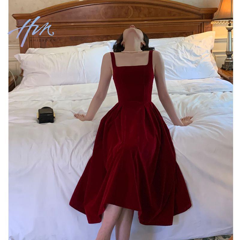 Đầm Nhung Đen Dáng Vừa Phong Cách Pháp Thời Trang Thu Đông Cho Nữ