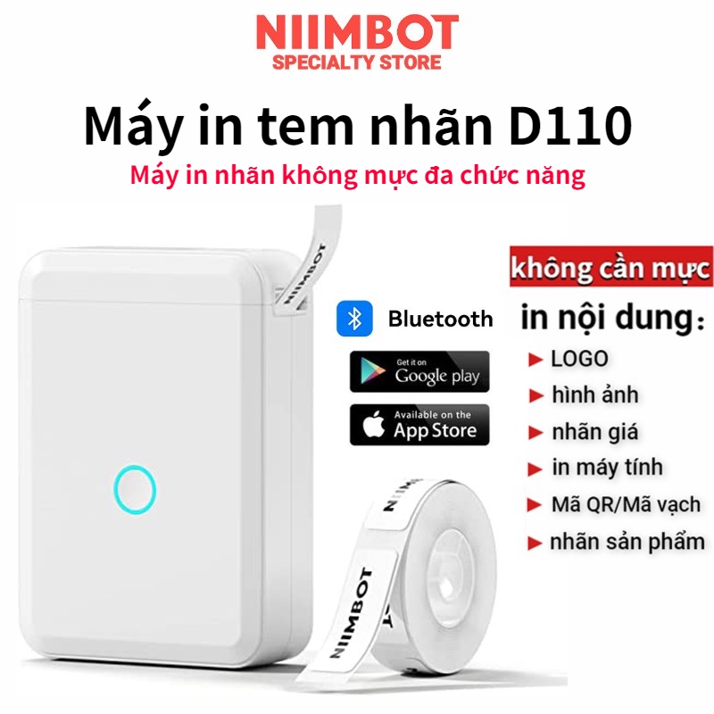Máy in nhãn NIIMBOT D110 kết nối bluetooth không dây dễ sử dụng thích hợp cho Android iPhone