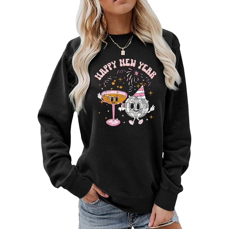 Áo Nỉ Tay Dài Cổ Tròn Dáng Rộng In Họa Tiết Cô Gái Vui Nhộn Thời Trang Năm Mới Cho Nữ