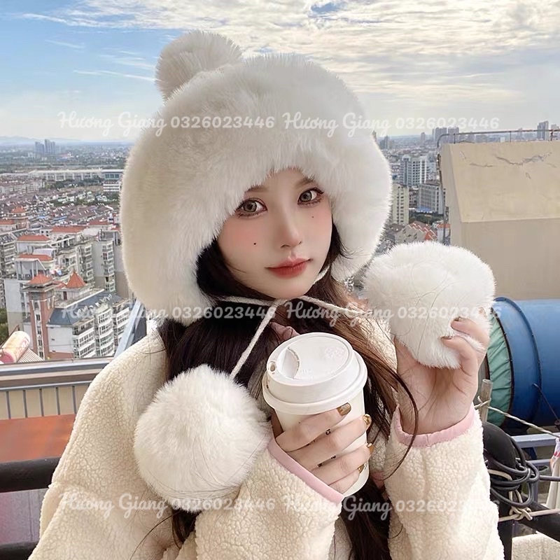 Mũ len nữ , Mũ len lông phong cách mông cổ new 2023