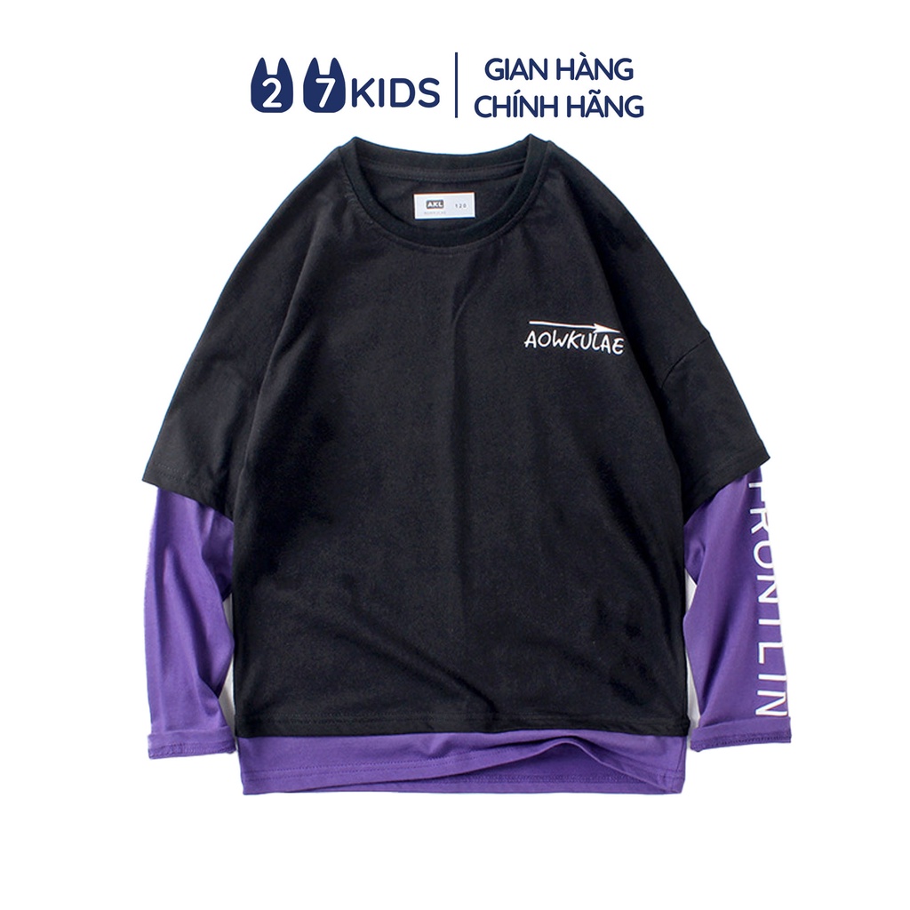 Áo thun dài tay bé trai 27Kids AKL Aowkulae thu đông nam size đại 100% Cotton cho trẻ từ 4-14 tuổi BLTS8