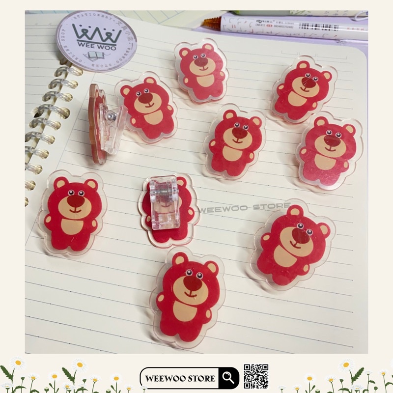 Kẹp sách, kẹp giấy hình gấu hồng dâu tây Lotso Bear dễ thương - WeeWoo Store