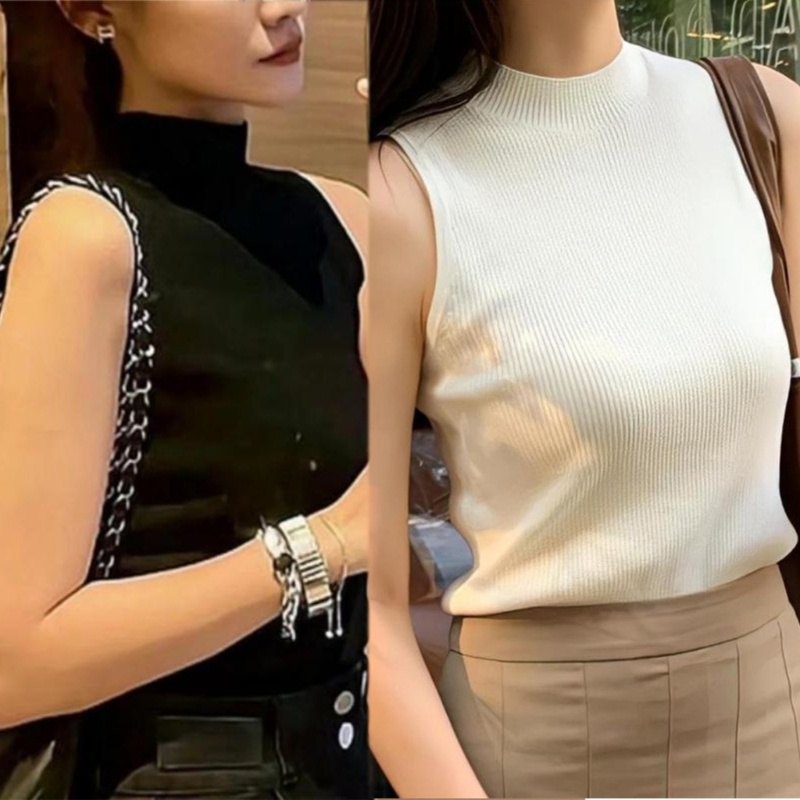 Áo Sweater Dệt Kim Sát Nách Màu Sắc Đơn Giản Cho Nữ