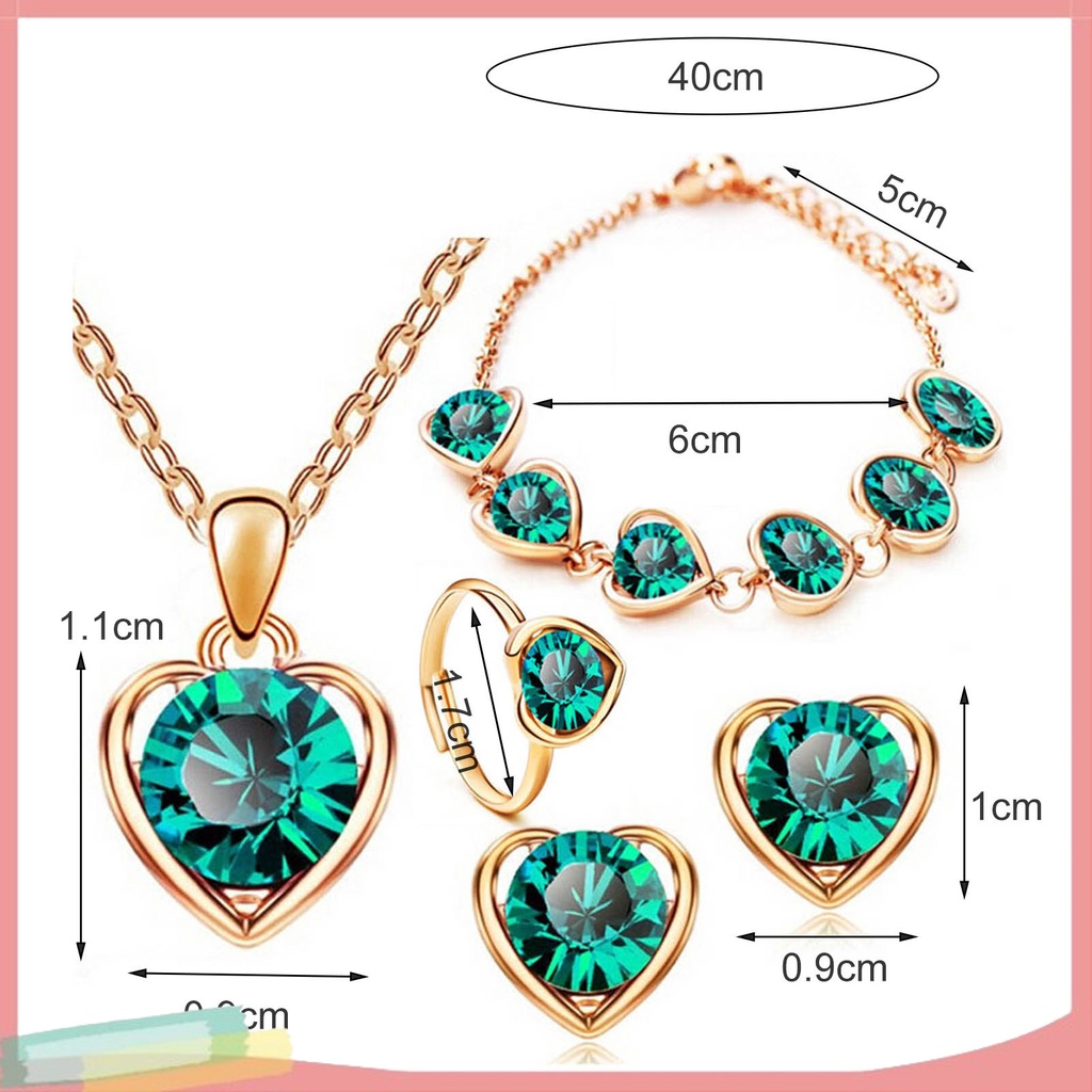 Bộ Trang Sức 4 Món Mặt Trái Tim Đính Đá Thời Trang Dành Cho Nữ