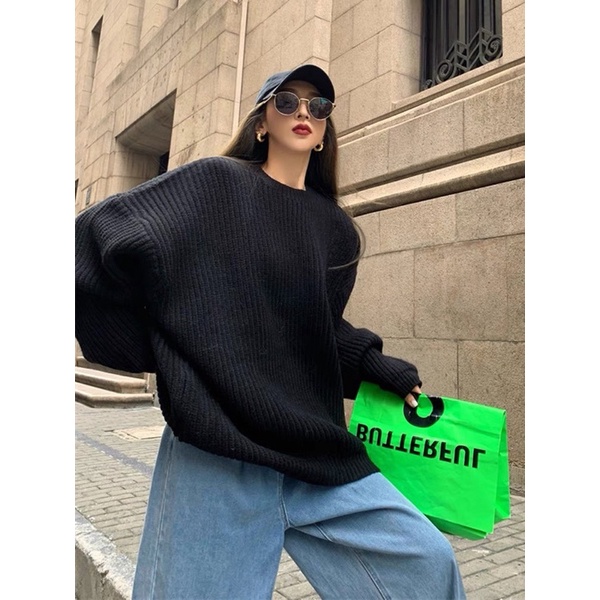 Áo len nữ cổ tròn tay dài chất len thừng siêu xinh from dáng rộng phong cách Hàn Quốc - kèm ảnh thật