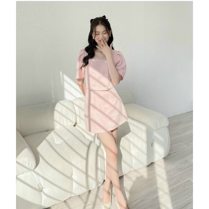 SET  ÁO PEPLUM DẠ HỒNG + QUẦN SHORT TRẮNG