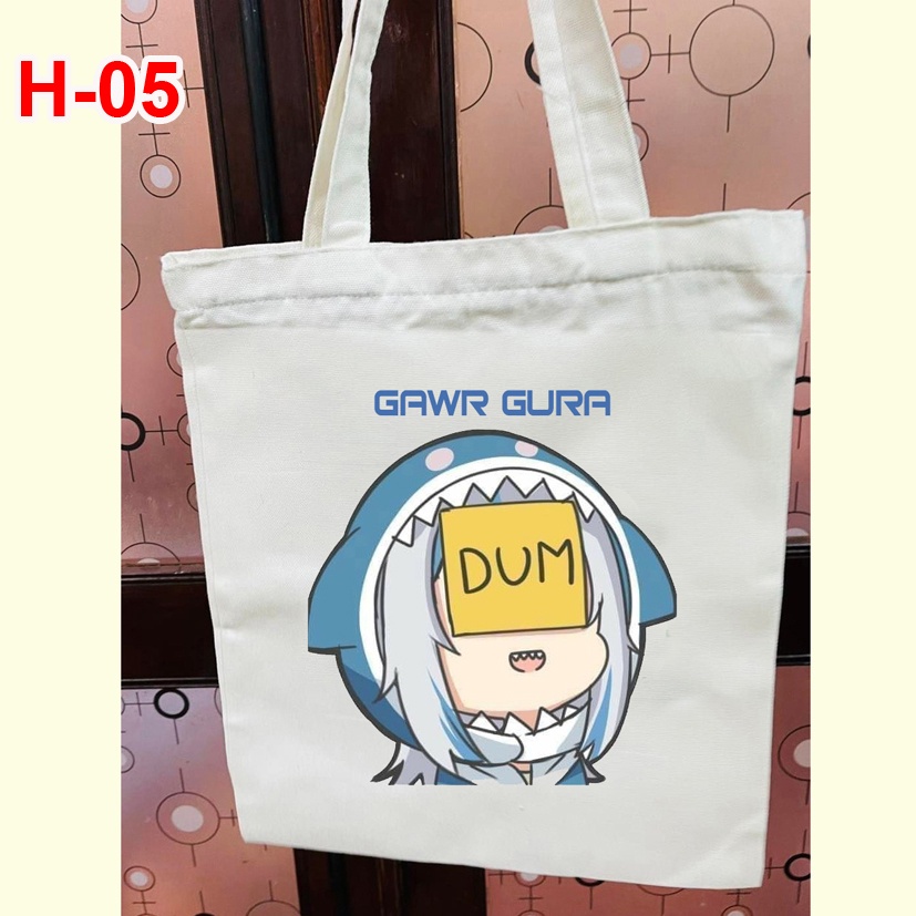 Túi vải tote anime  Hololive Gawr Gura, túi vải canvas anime  Hololive Gawr Gura và in hình theo yêu cầu