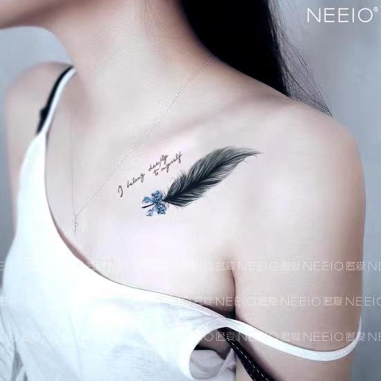 1 Bộ (4 Bức Tranh) Hình Xăm Lông Vũ Đen Chống Nước Chống Mồ Hôi Lâu Trôi Cho Nữ Khi Đi Bơi