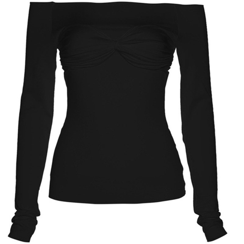 Áo Thun Croptop Tay Dài Trễ Vai Màu Sắc Đơn Giản Quyến Rũ Cho Nữ