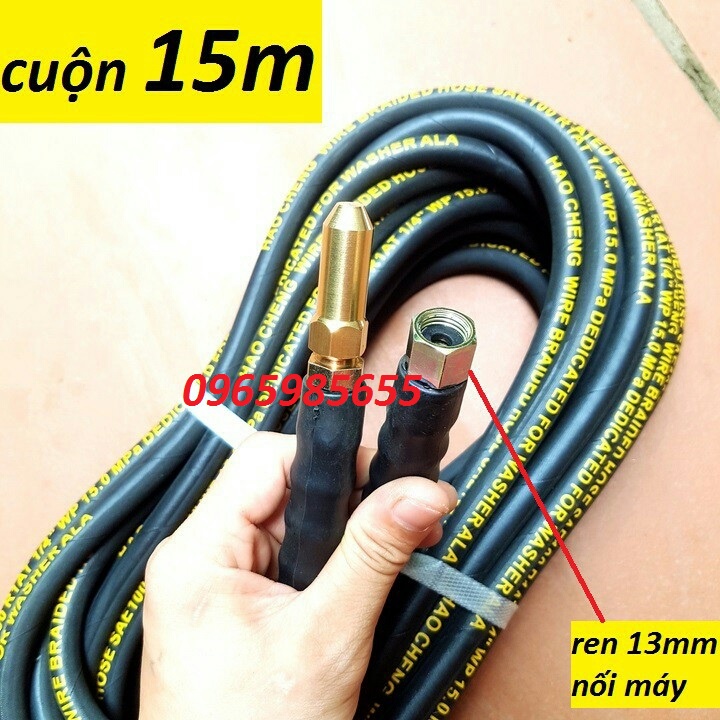 Dây Rửa Xe Áp Lực Cao Lõi Thép 10,15,20m ren 13mm, ống dây xịt rửa xe cho máy culoa kéo