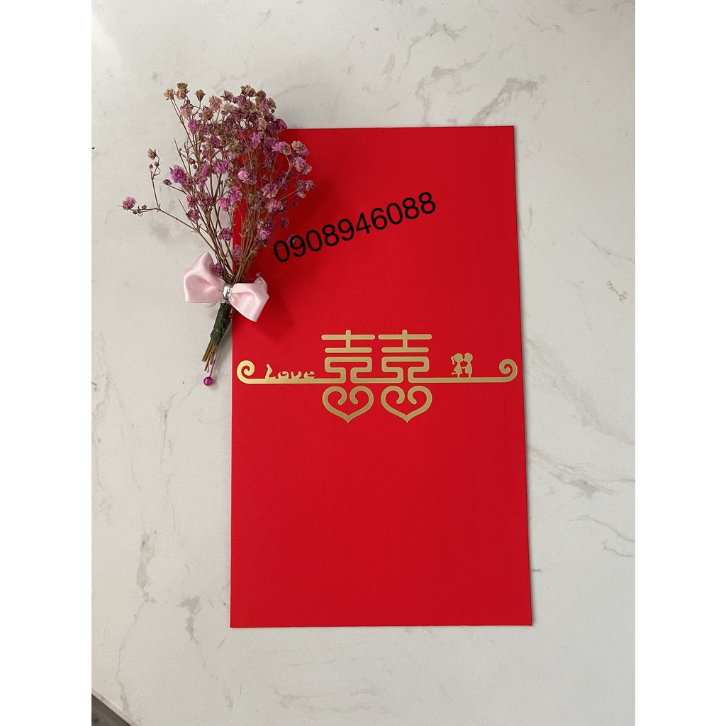 BAO LÌ XÌ CHỮ HỶ TRAO DUYÊN NẠP TÀI DÙNG TRONG ĐÁM CƯỚI-LOẠI CAO CẤP GIẤY DÀY-MẪU TIM