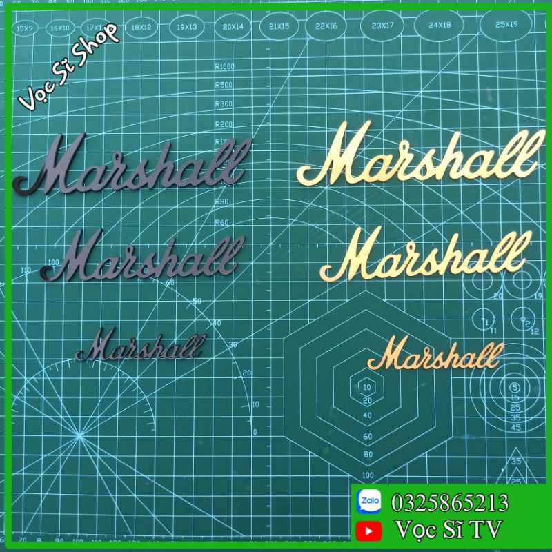 Logo Marshall inox đẹp kèm đế tạo hiệu ứng 3D nhiều kích thước, có giá sỉ siêu tốt cho thợ