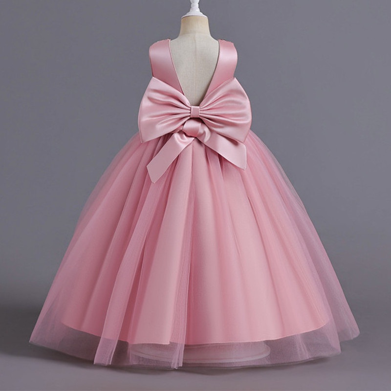 Đầm Công Chúa Dáng Dài Phối Ren Đính Nơ To Thời Trang Dự Tiệc Cưới / Giáng Sinh Cho Bé Gái