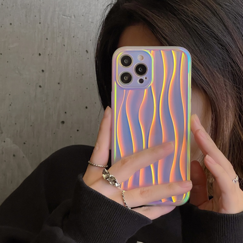 Ốp Điện Thoại Chống Sốc Màu Laser Họa Tiết Gợn Sóng Thời Trang Cho iPhone 14 13 12 11 Pro Max
