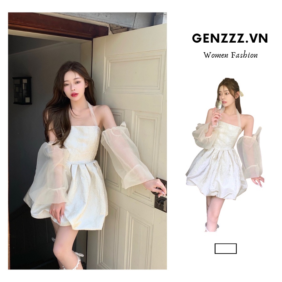 Đầm công chúa Genzzz.vn hở vai, thanh lịch, quyến rũ, váy hai dây quyến rũ, phong cách Hàn Quốc (có kèm tay áo)