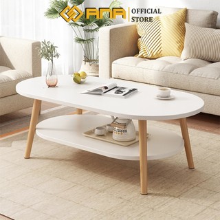Bàn trà sofa 2 tầng hiện đại ANA hình trứng chân gỗ sồi tự nhiên để phòng khách sang trọng SF03