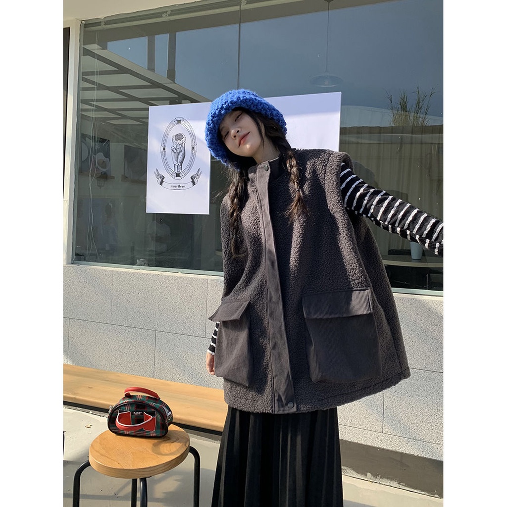 Áo Khoác Len Lông Cừu Giả Size Lớn Phong Cách Lười Retro Mùa Thu Đông