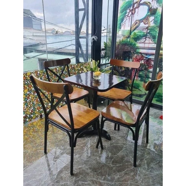 bộ ghế x bàn mặt gỗ