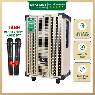 Loa kéo karaoke mini nanomax t-12 bass 3 tấc 30cm công suất 260w vàng trắng có đọc usb thẻ nhớ