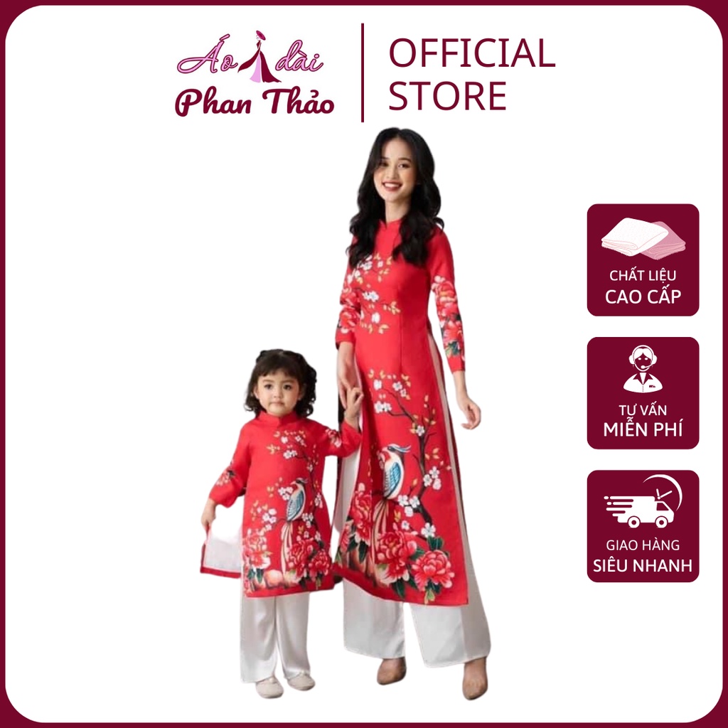 Áo Dài Cách Tân Mẹ Và Bé Màu Đỏ Chất Lụa Mịn - Áo Dài Truyền Thống Chất Lụa Cao Cấp - Shop PT