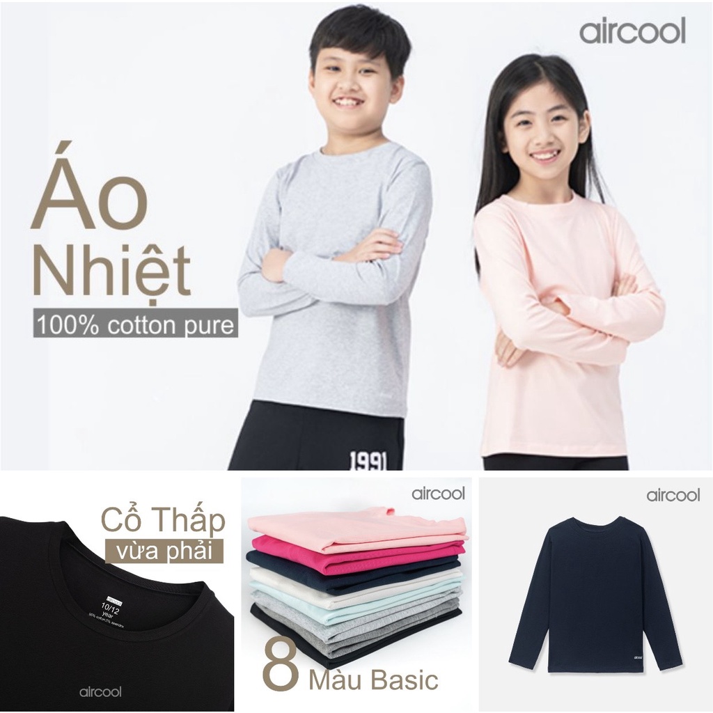 Áo giữ nhiệt bé trai bé gái 2-10 tuổi cổ tròn 100 Cotton Pure Aircool