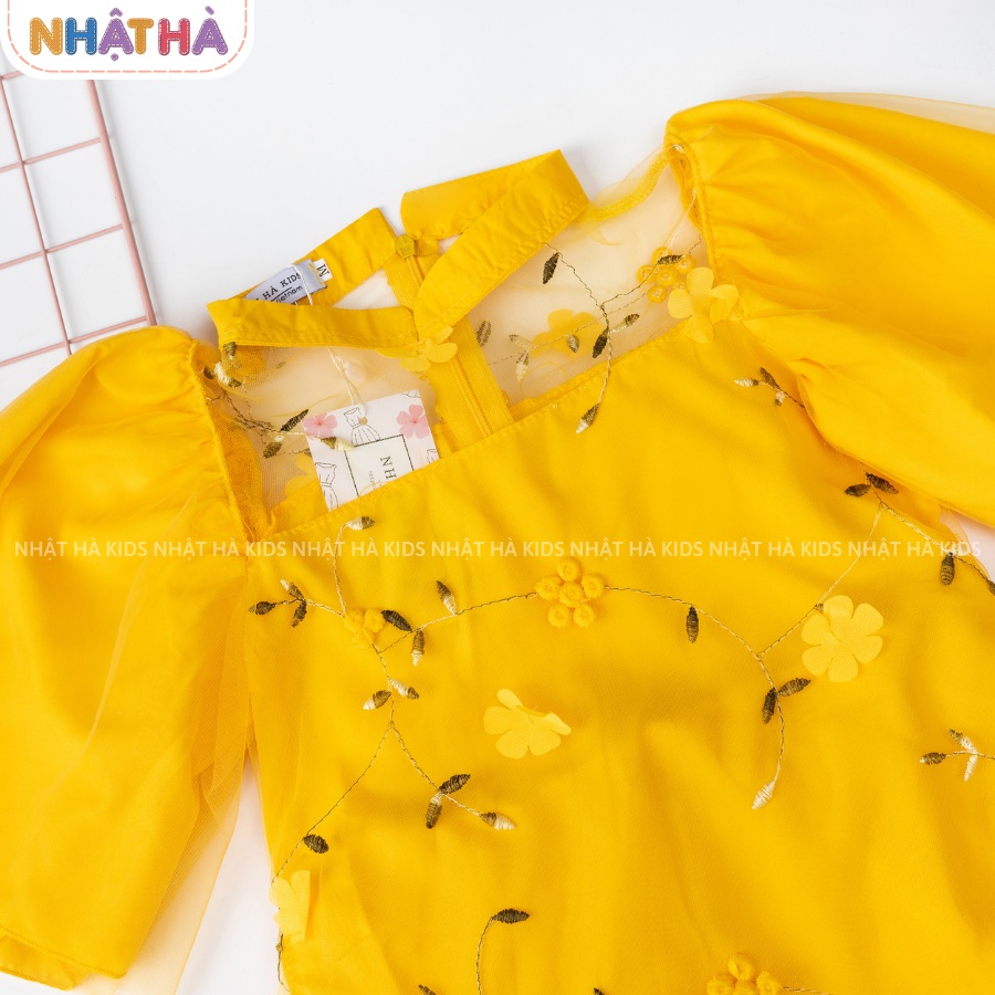 Áo dài cách tân cho bé gái HOA chất liệu lụa tơ óng mềm mại đính hoa thêu tay bồng siêu xinh size đại từ 11-45kg
