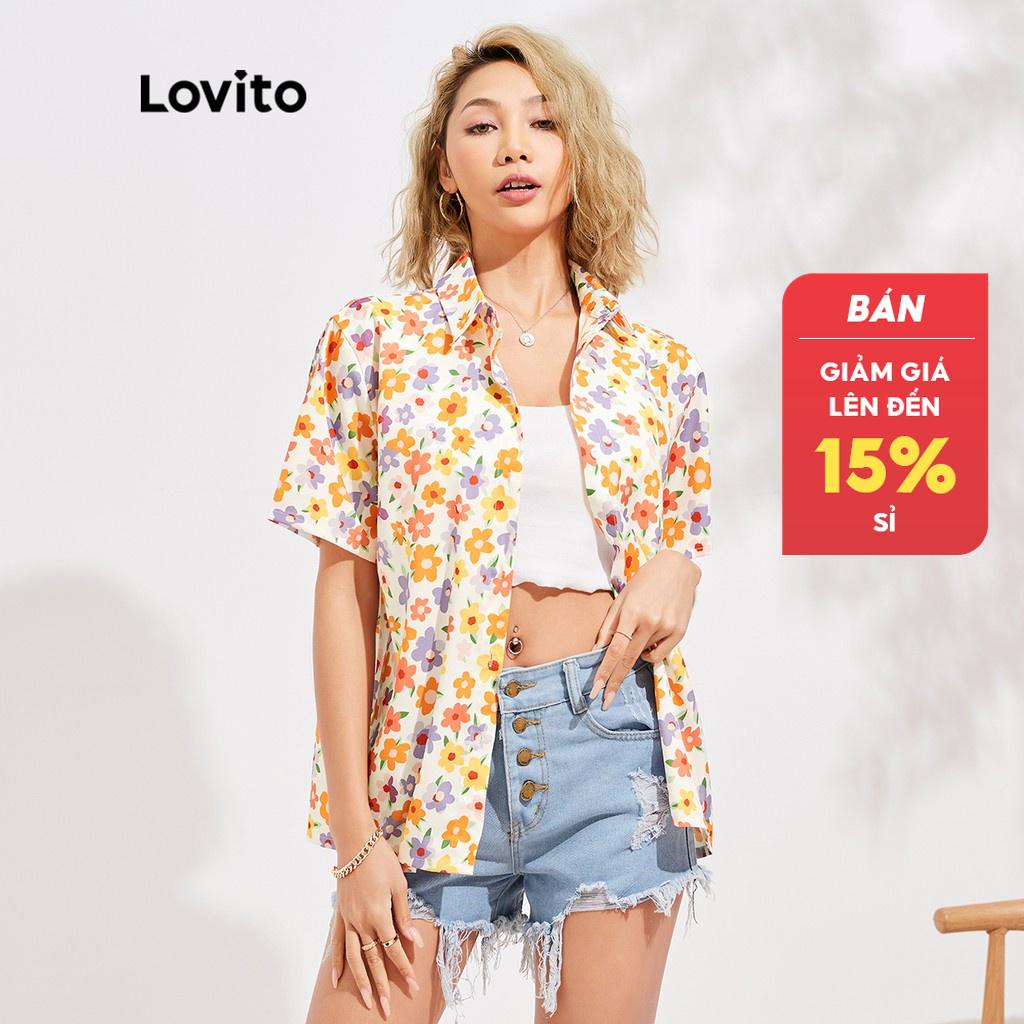 Áo kiểu Lovito in hình hoa phong cách cổ điển đơn giản L16D013 (màu cam)