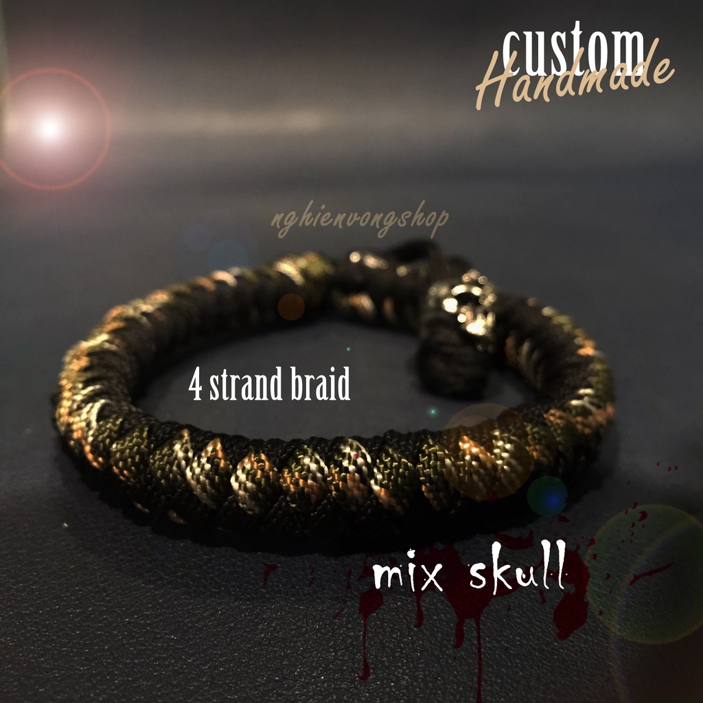 vòng paracord handmade 4 strand braid mix 2 màu xanh đen