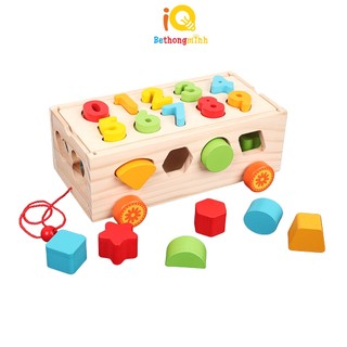 Đồ Chơi Giáo Dục BeThongMinh - Xe Kéo Thả Hình Khối Và Chở Số Bằng Gỗ Cao Cấp Cho Bé