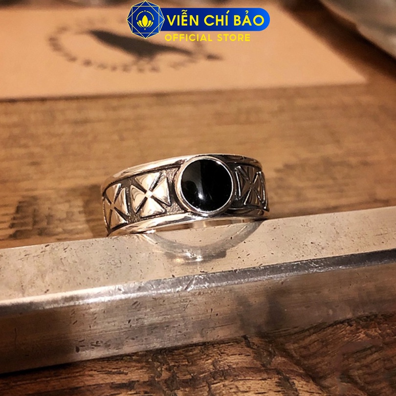 Nhẫn đá đen họa tiết chất liệu bạc Thái 925 thời trang phụ kiện trang sức nữ Viễn Chí Bảo N000702