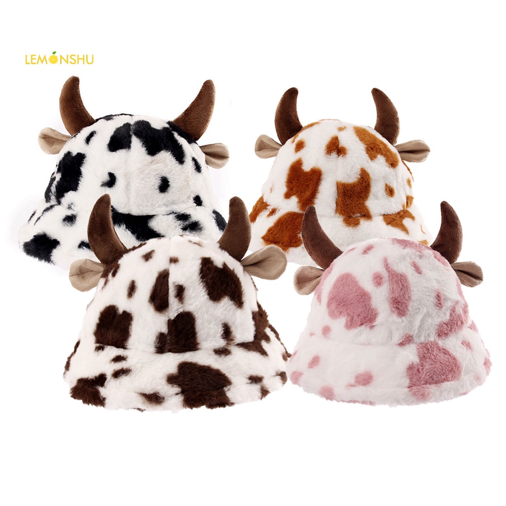 Nón Tai Bèo Phủ Lông Giữ Ấm Họa Tiết Bò Sữa Thời Trang Unisex