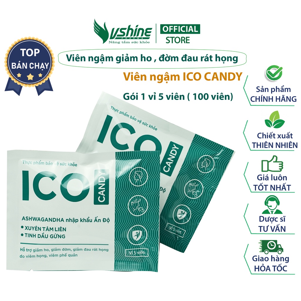 Viên Ngậm Ho ICO CANDY VSHINE - Gói 5 viên - Hỗ Trợ Giảm Ho,Giảm Đờm, Giảm Đau Rát Họng