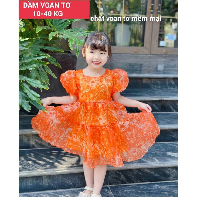 ĐẦM ĐI TIỆC VÁY VOAN TƠ XÒE RỘNG BÉ GÁI HAIVANCO cho bé 10 đến 40 kg mềm mại và thoáng mát đi học đi chơi đều đẹp