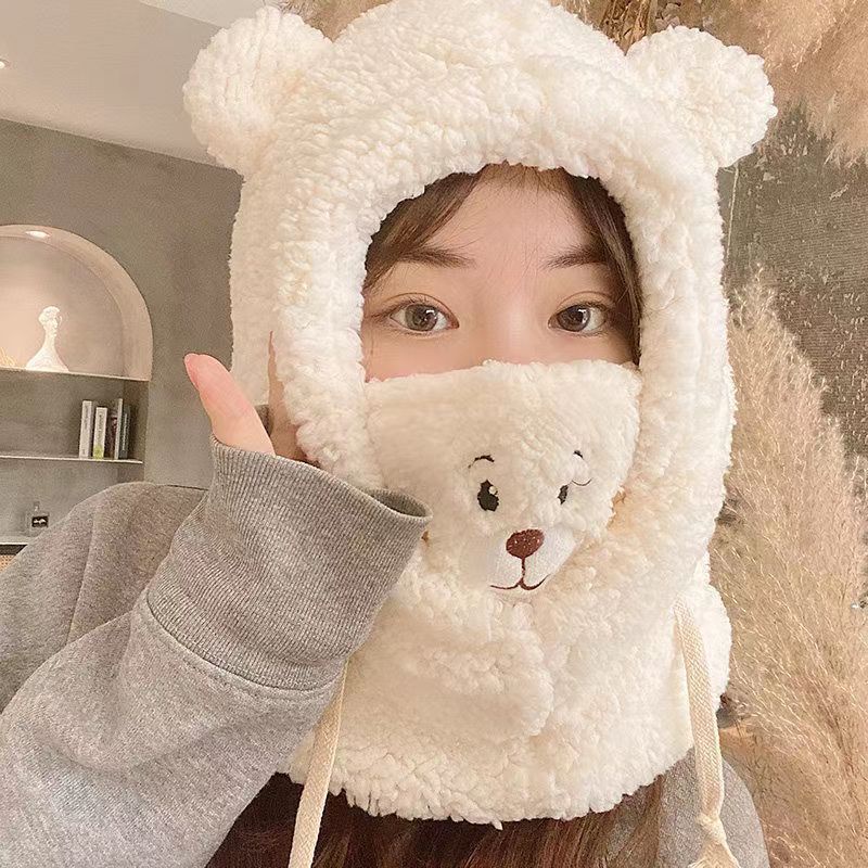 Mũ Tích Hợp Khăn Choàng Chống Gió Giữ Ấm Mùa Đông Hình Gấu Dễ Thương Cho Nữ khăn quàng cổ khăn mũ gấu mũ gấu mùa đông khăn gấu mũ gấu mũ kèm khăn mũ len gấu mũ khăn mũ lông tai gấu mũ chùm đầu mùa đông