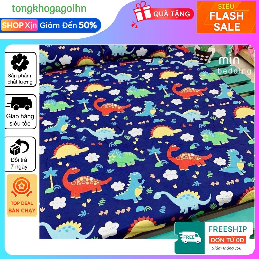 Ga bọc đệm bo chun coton poly 1m,1m2(mẫu khủng long xanh)
