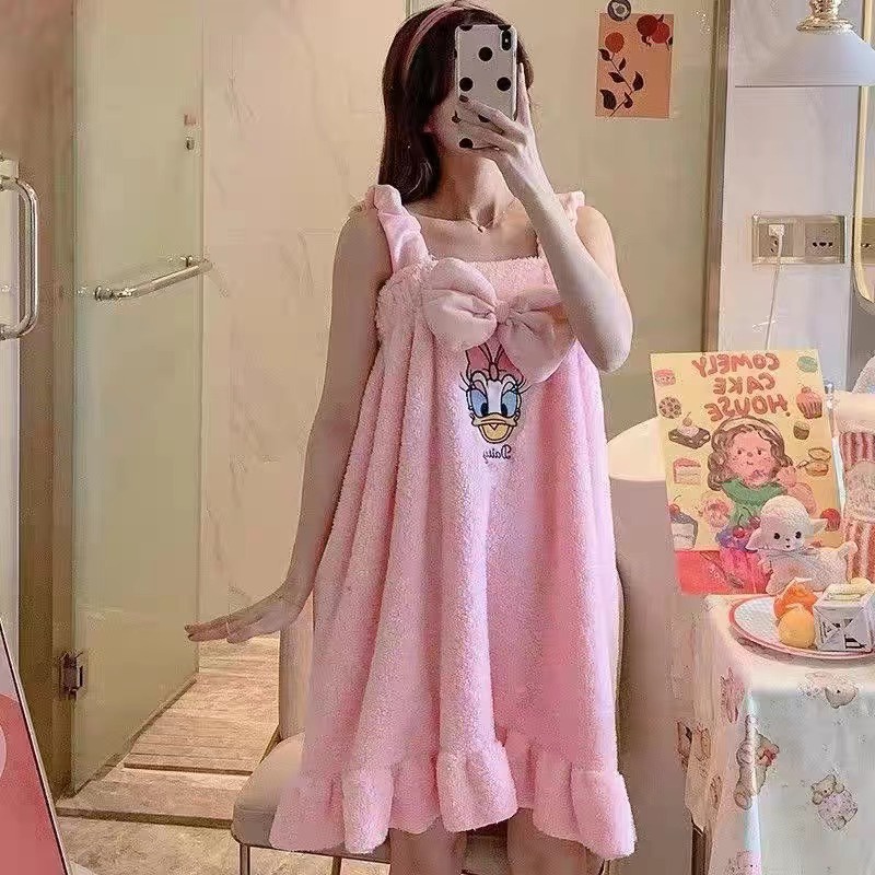 Only HOUSE Đầm Tắm Dạng Váy Có Dây Treo Chất Liệu Lông Cừu San Hô Mềm Mại Thấm Hút Tốt Không Có Lông Cho Bé Gái Mặc Ở Nhà