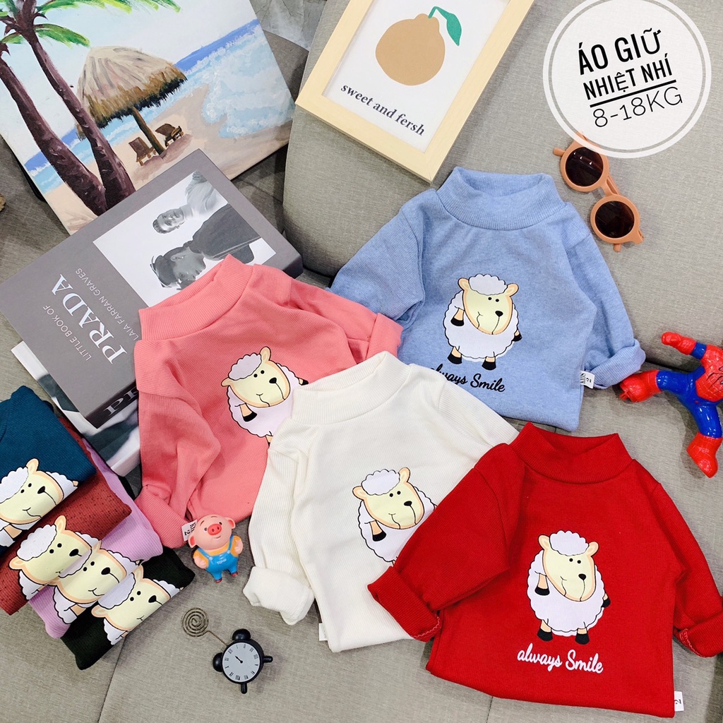 Áo Thu Đông Cho Bé, Áo Len Tăm Giữ Nhiệt Cổ 3 Phân Cừu Trắng Cho Bé Trai Bé Gái Từ 8 - 18kg