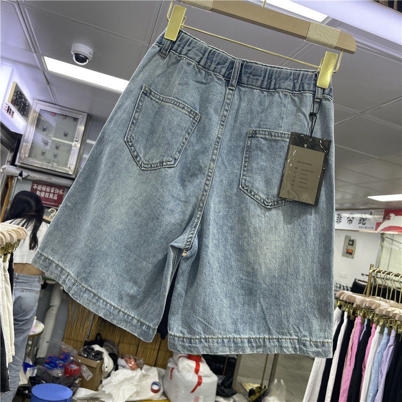 Jiashucheng Quần Short Denim Lưng Cao Ống Rộng Rách Gối Thời Trang Mùa Hè Phong Cách Hàn Quốc Mới Cho Nữ